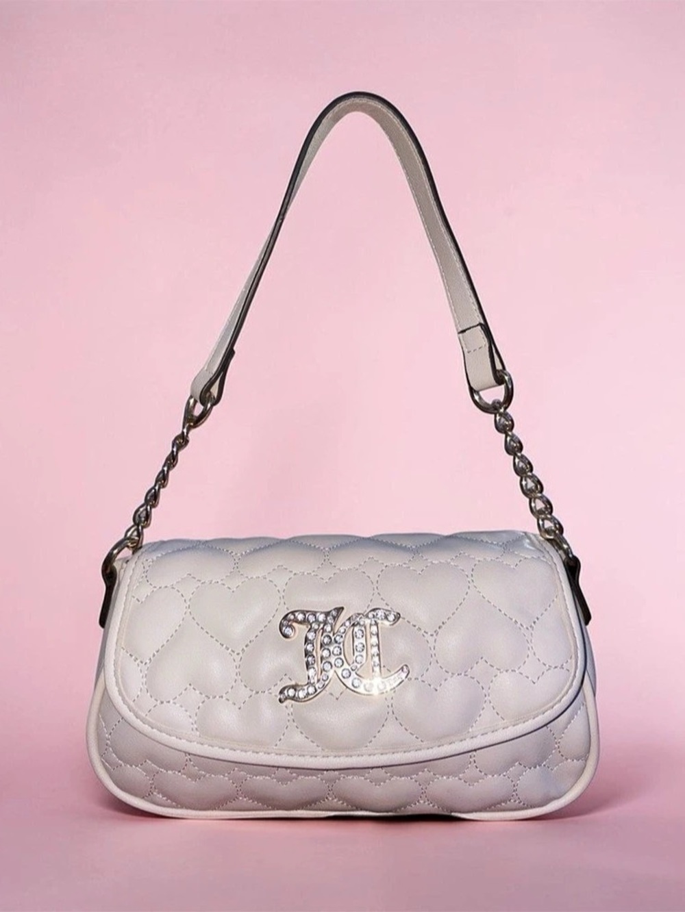 Juicy Couture Quilted Heart Shoulder Bag in White